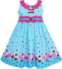 Girls Dress Blue Dot Collar Princess Party Size 6-12 Years