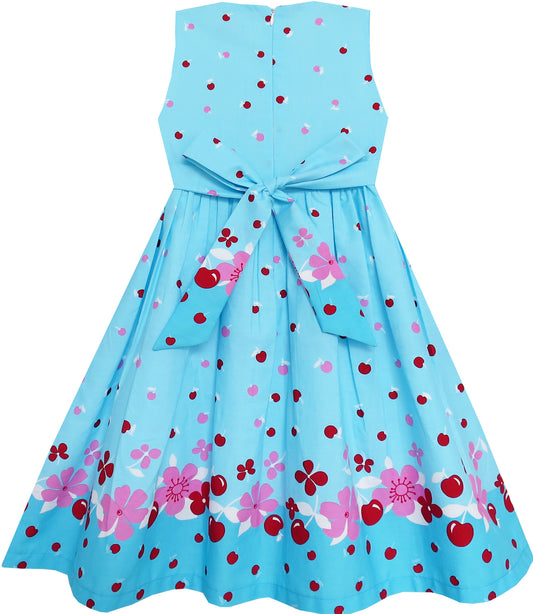 Girls Dress Blue Dot Collar Princess Party Size 6-12 Years