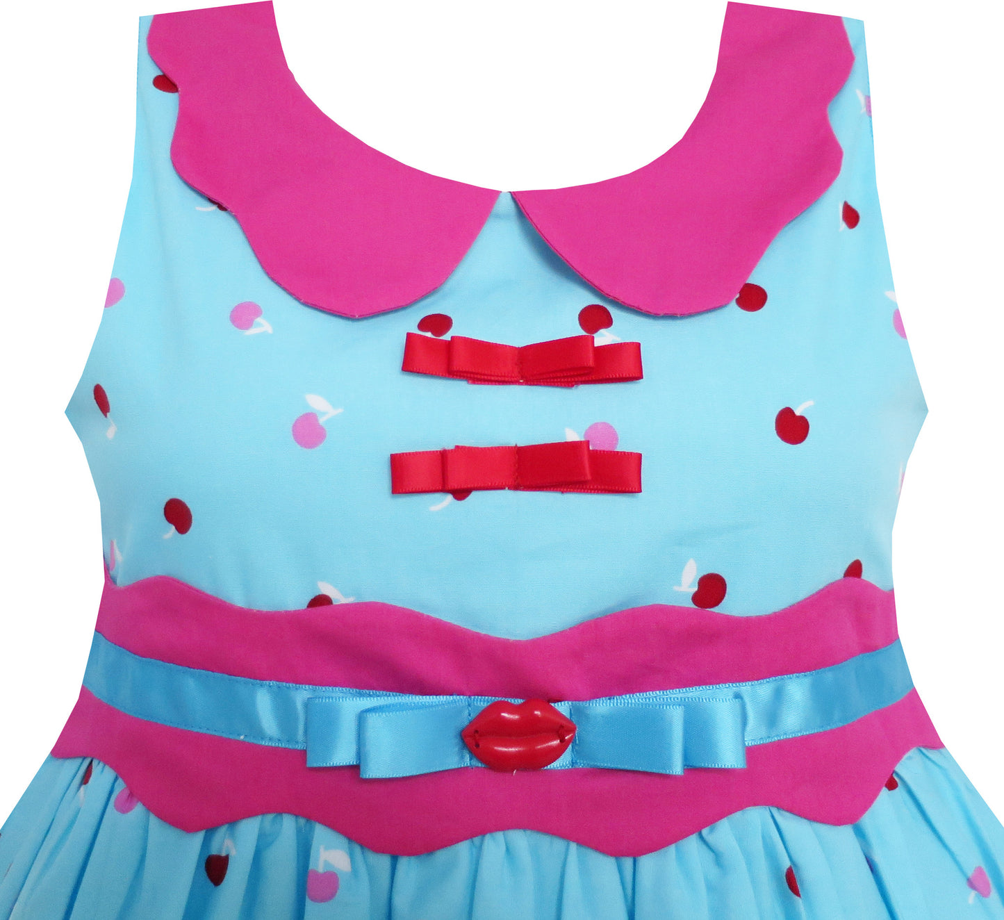 Girls Dress Blue Dot Collar Princess Party Size 6-12 Years