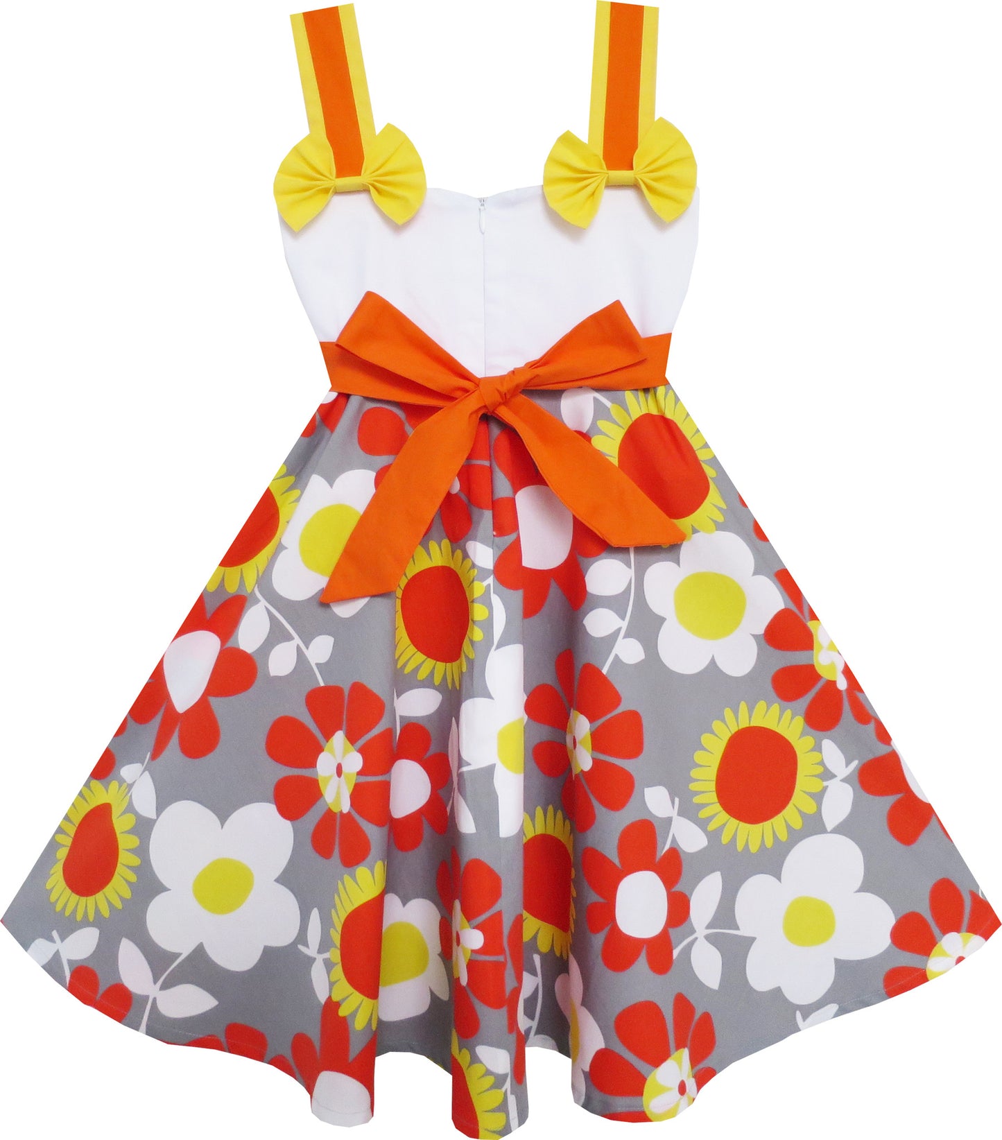 Girls Dress Cute Bow Tie Sun Flower Gray Holiday Size 4-10 Years