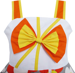 Girls Dress Cute Bow Tie Sun Flower Gray Holiday Size 4-10 Years
