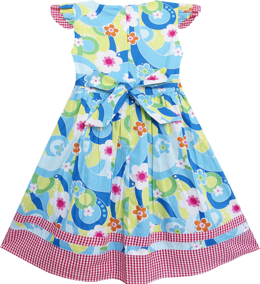 Girls Dress Little Girls Blue Tartan Lined Party Size 4-10 Years