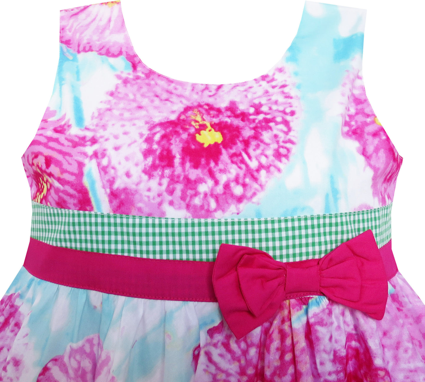 Girls Dress Bow Tie Water Flower Pattern Purple Size 4-8 Years