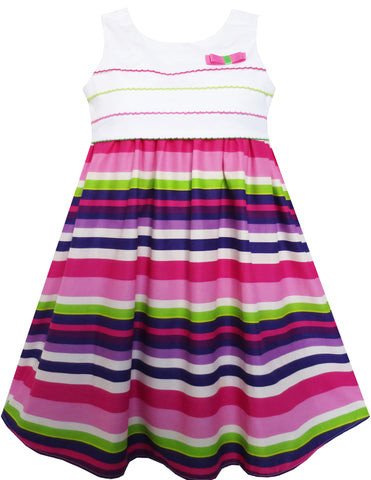 Girls Dress Purple Green White Striped A-Line Girls Dresses Size 3-8 Years