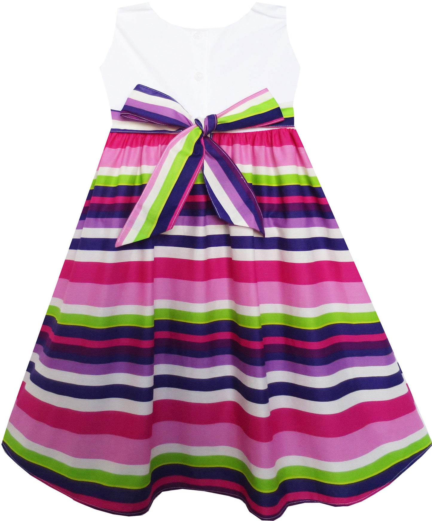 Girls Dress Purple Green White Striped A-Line Girls Dresses Size 3-8 Years