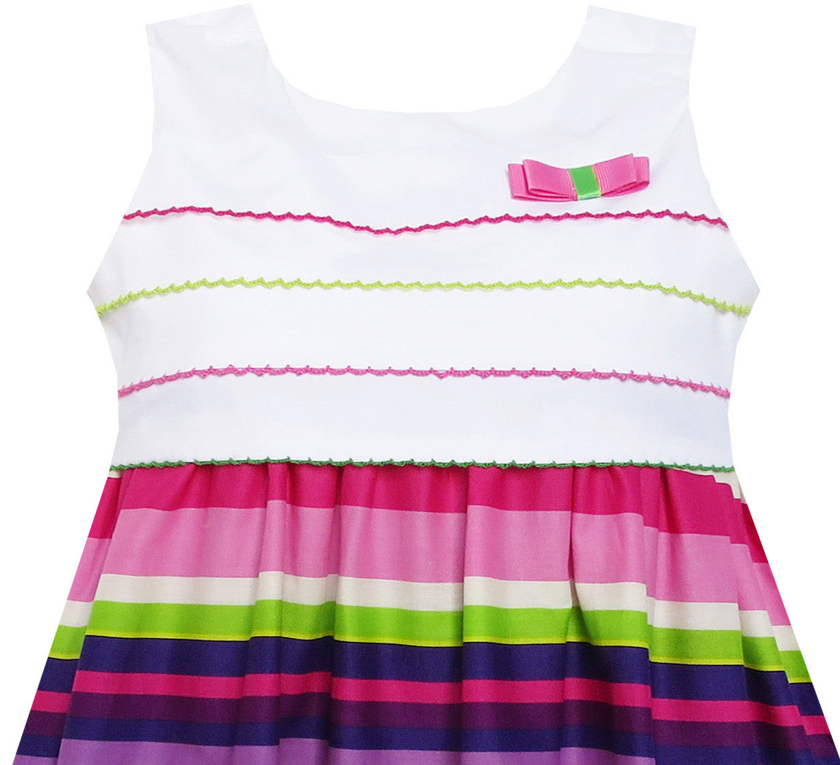 Girls Dress Purple Green White Striped A-Line Girls Dresses Size 3-8 Years