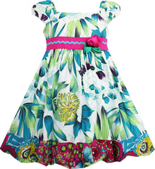 Girls Dress Flower Traditional Chinese Painting Style Green Size 4-8 Years