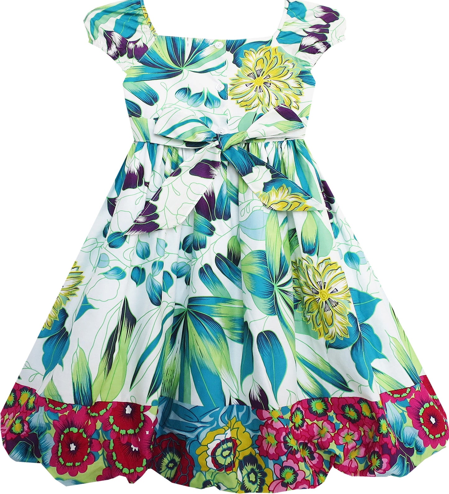Girls Dress Flower Traditional Chinese Painting Style Green Size 4-8 Years