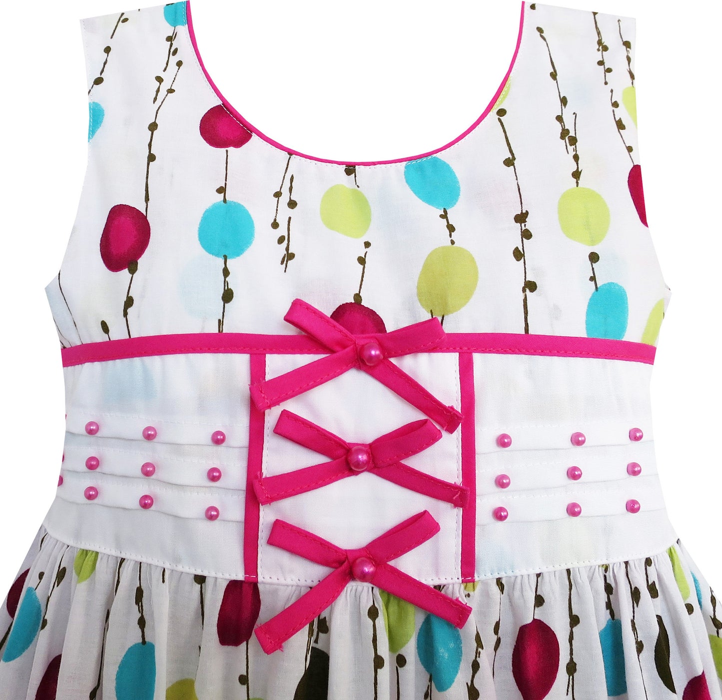 Girls Dress Polka Dot Flower Pattern Cute Bow Tie Green Size 3-8 Years