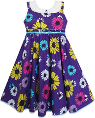 Girls Dress White Collar Sunflower Print Purple Party Size 4-8 Years