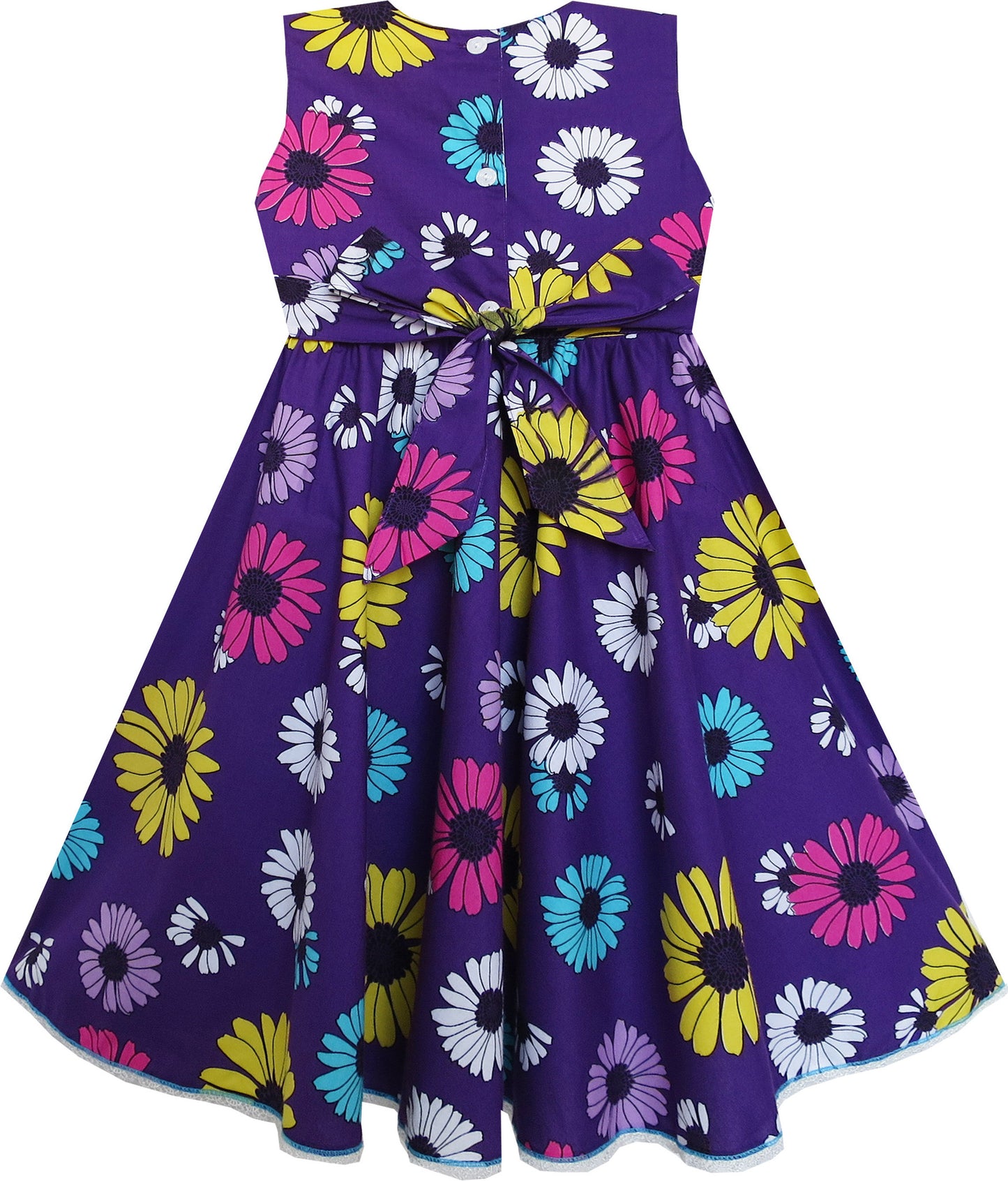 Girls Dress White Collar Sunflower Print Purple Party Size 4-8 Years