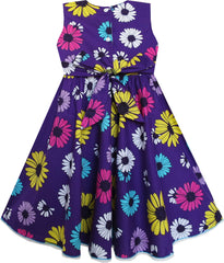 Girls Dress White Collar Sunflower Print Purple Party Size 4-8 Years