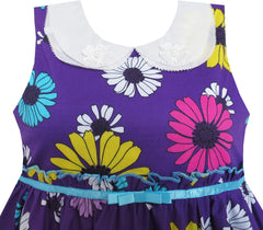 Girls Dress White Collar Sunflower Print Purple Party Size 4-8 Years