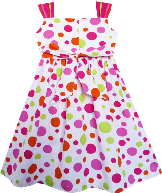 Girls Dress Cute Bow Tie Polka Dot Sleeveless Pink Size 3-8 Years