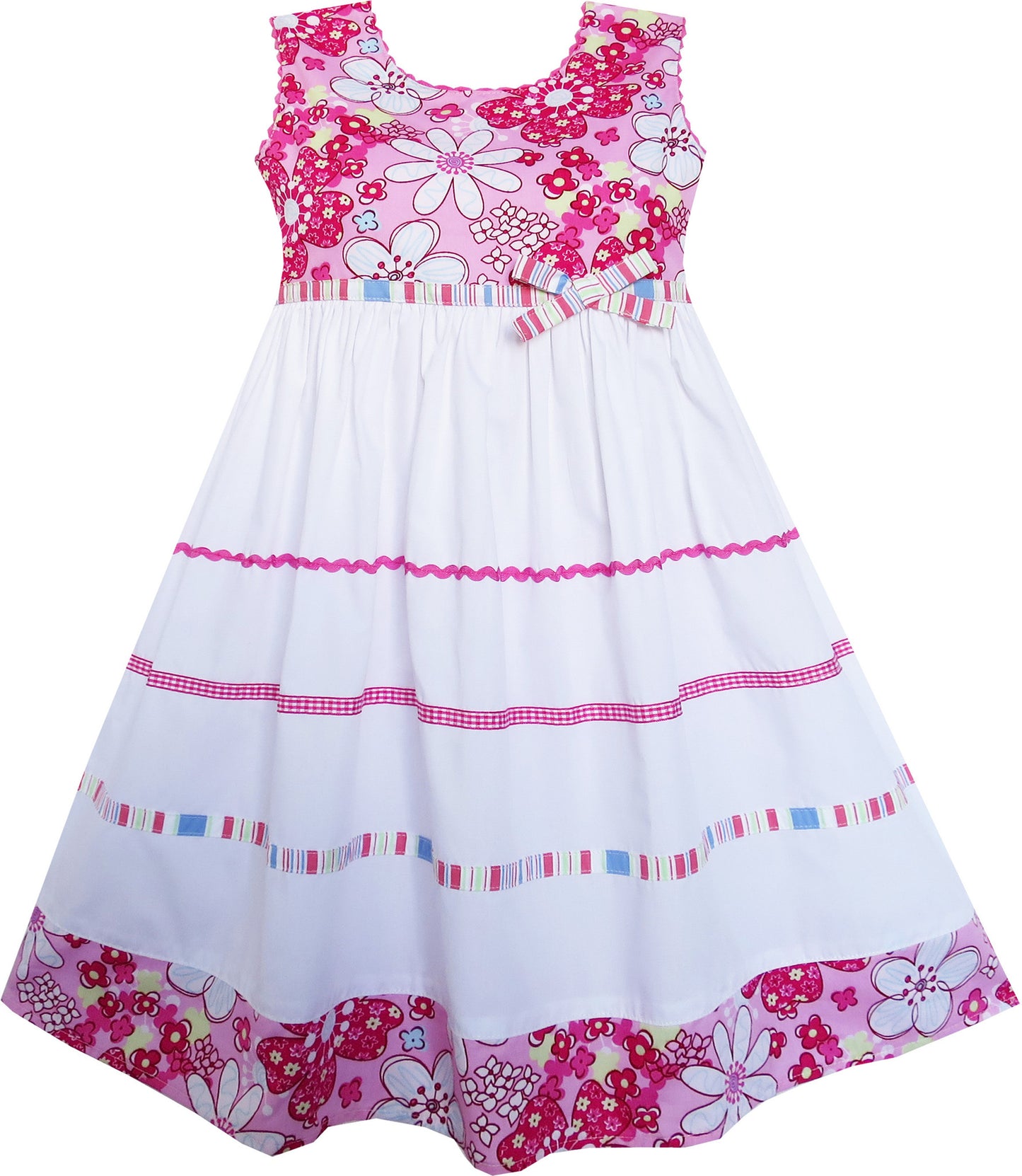 Girls Dress Bow Tie Flower Striped Eastern European Style Size 4-8 Years