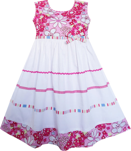 Girls Dress Bow Tie Flower Striped Eastern European Style Size 4-8 Years