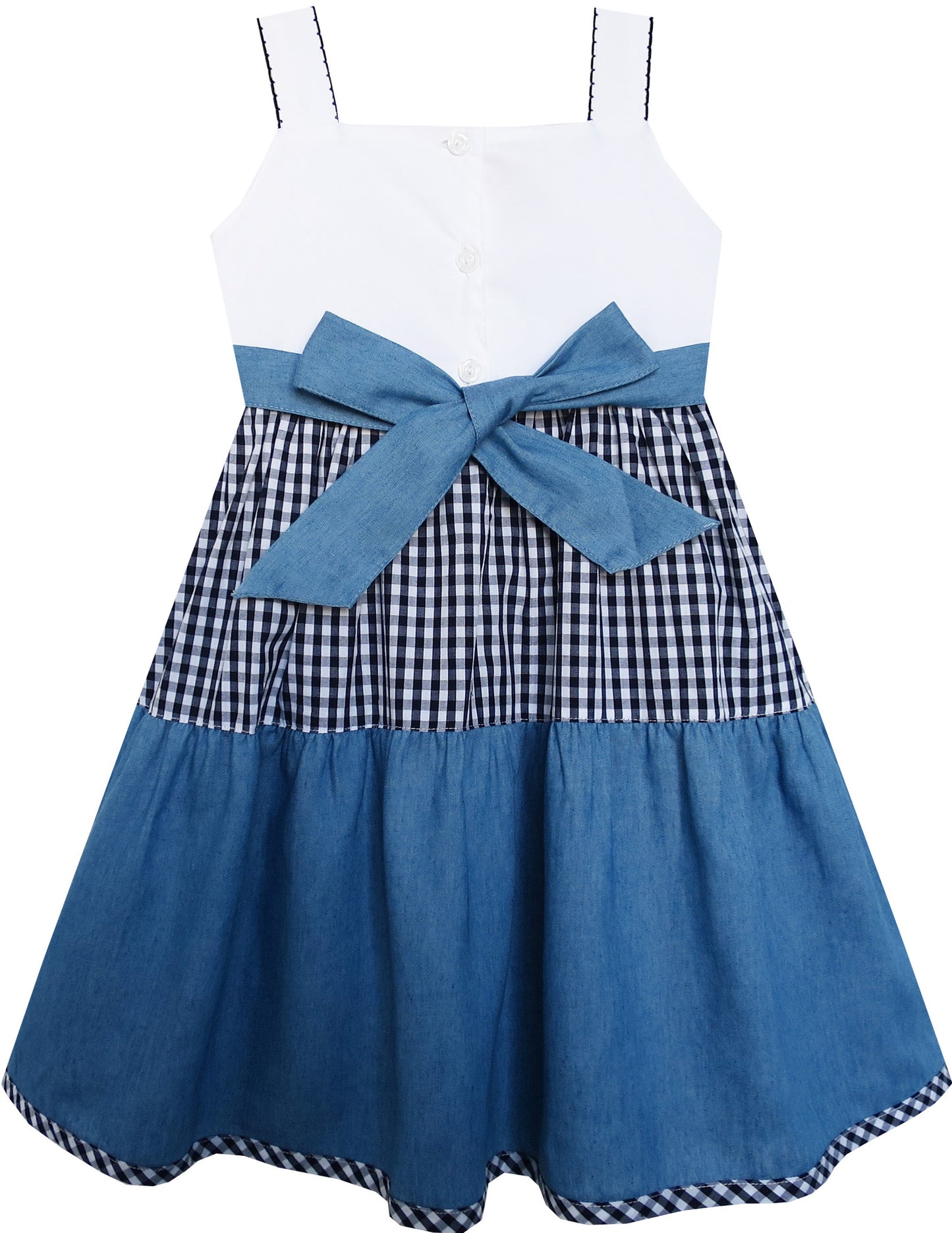 Girls Dress Double Bow Tie Plaid Jean Style Size 2-7 Years