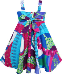 Girls Dress Bow Tie Sleeveless Novelty Paisley Style Print Size 3-8 Years