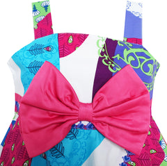 Girls Dress Bow Tie Sleeveless Novelty Paisley Style Print Size 3-8 Years