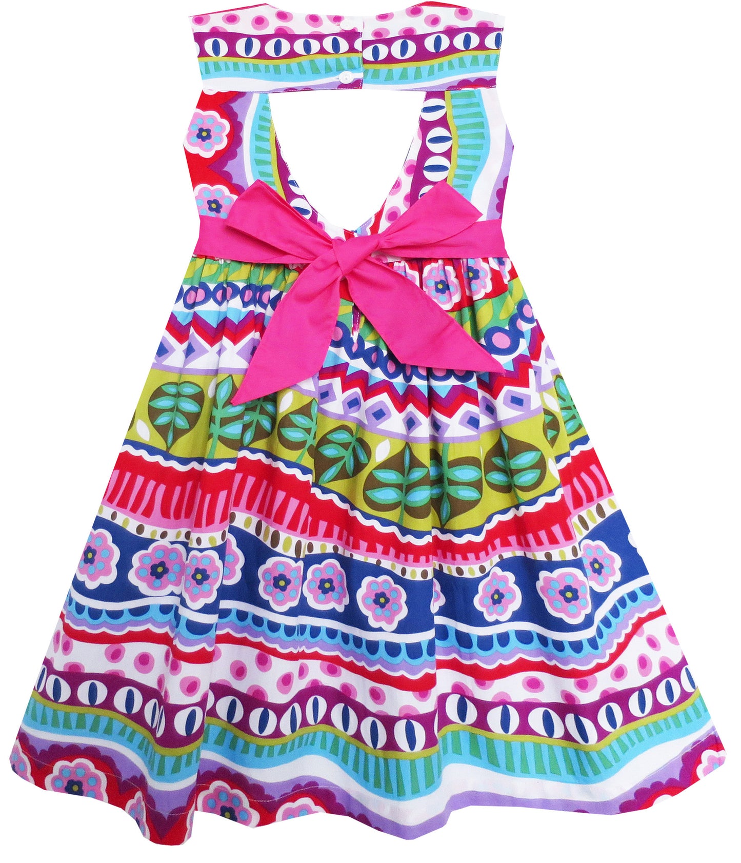 Girls Dress Bow Tie  Flower Striped Print A-line Size 3-8 Years