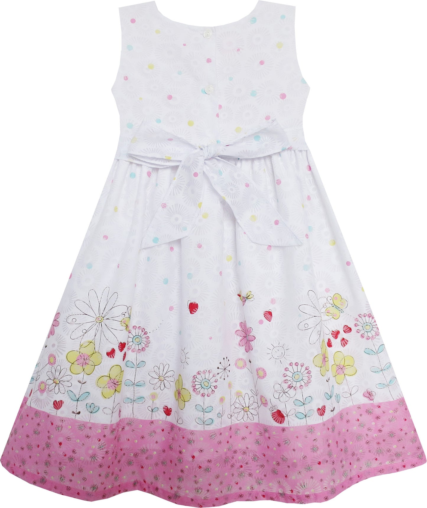 Girls Dress Turn-Down Collar Flower Garden Print Pink Size 3-8 Years