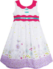 Girls Dress Turn-Down Collar Flower Yard Print Purple Size 3-8 Years