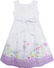 Girls Dress Turn-Down Collar Flower Yard Print Purple Size 3-8 Years
