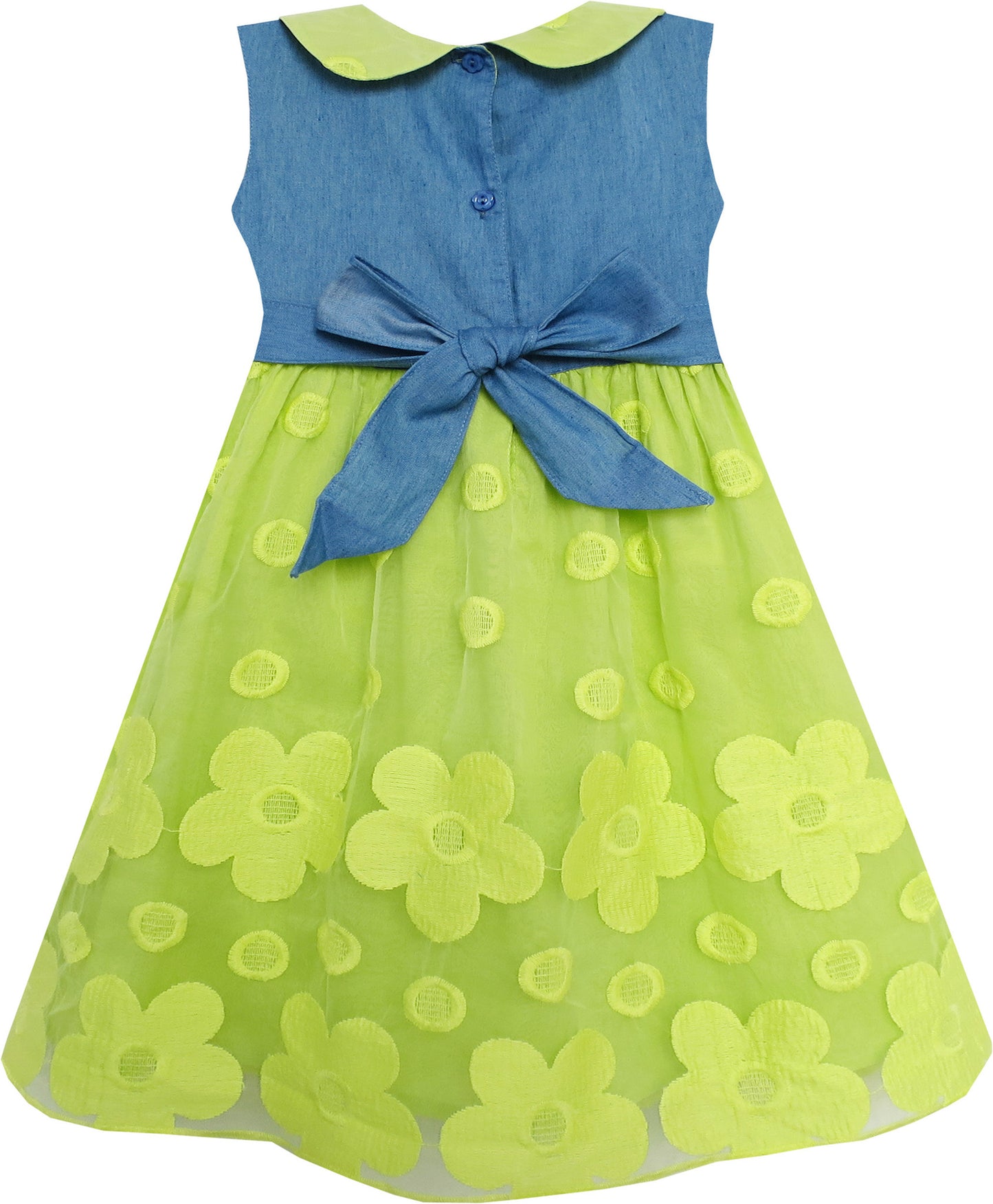 Girls Dress Pretty Print Flower Tulle Hemline Turn-Down Collar  Size 3-7 Years