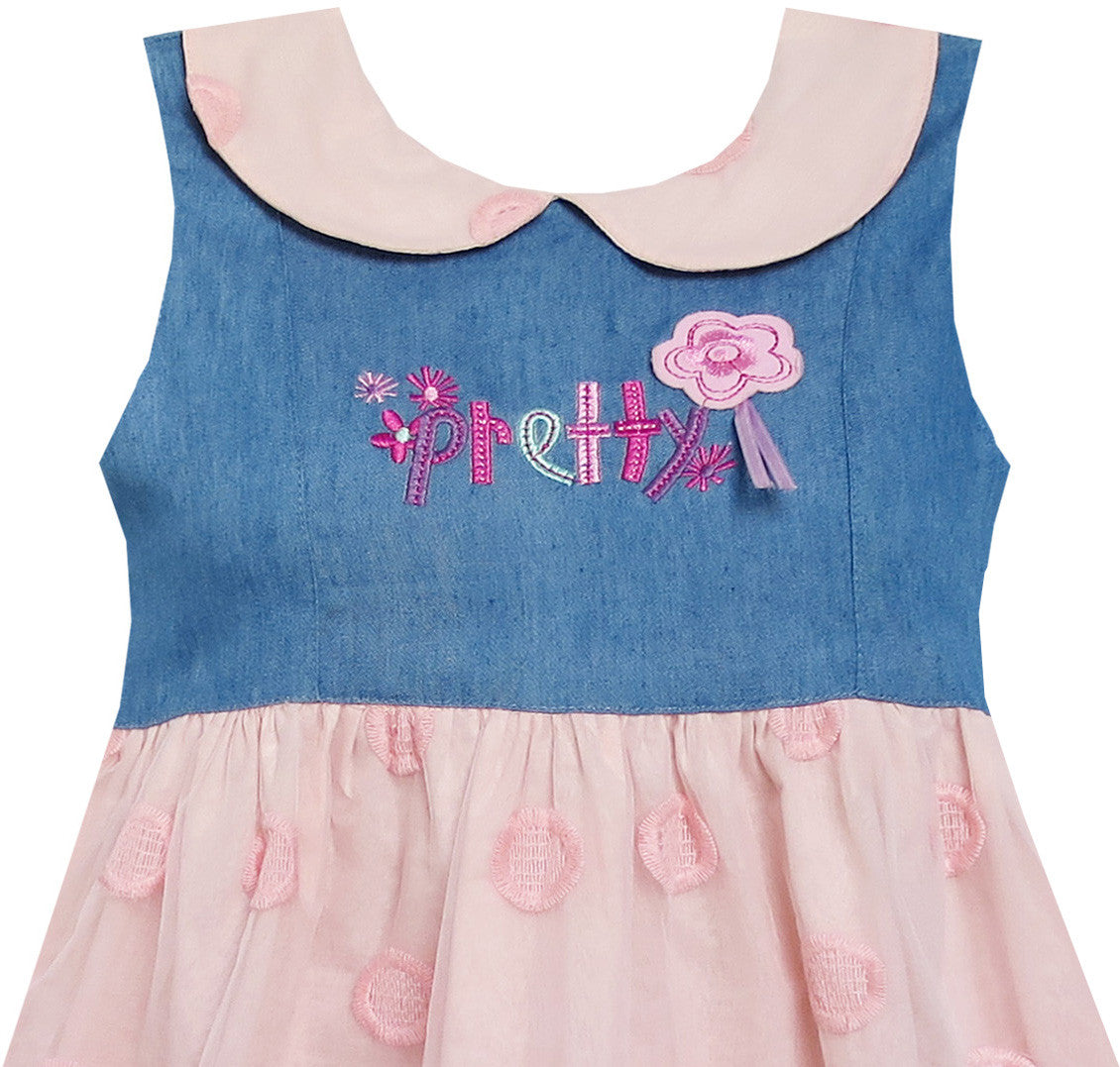 Girls Dress Pretty Print Pink Flower Tulle Lace Hemline Size 3-7 Years