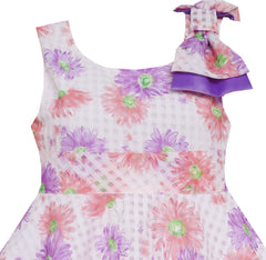 Girls Dress Purple Flower Lace Trim Bow Tie Sleeveless Size 4-8 Years