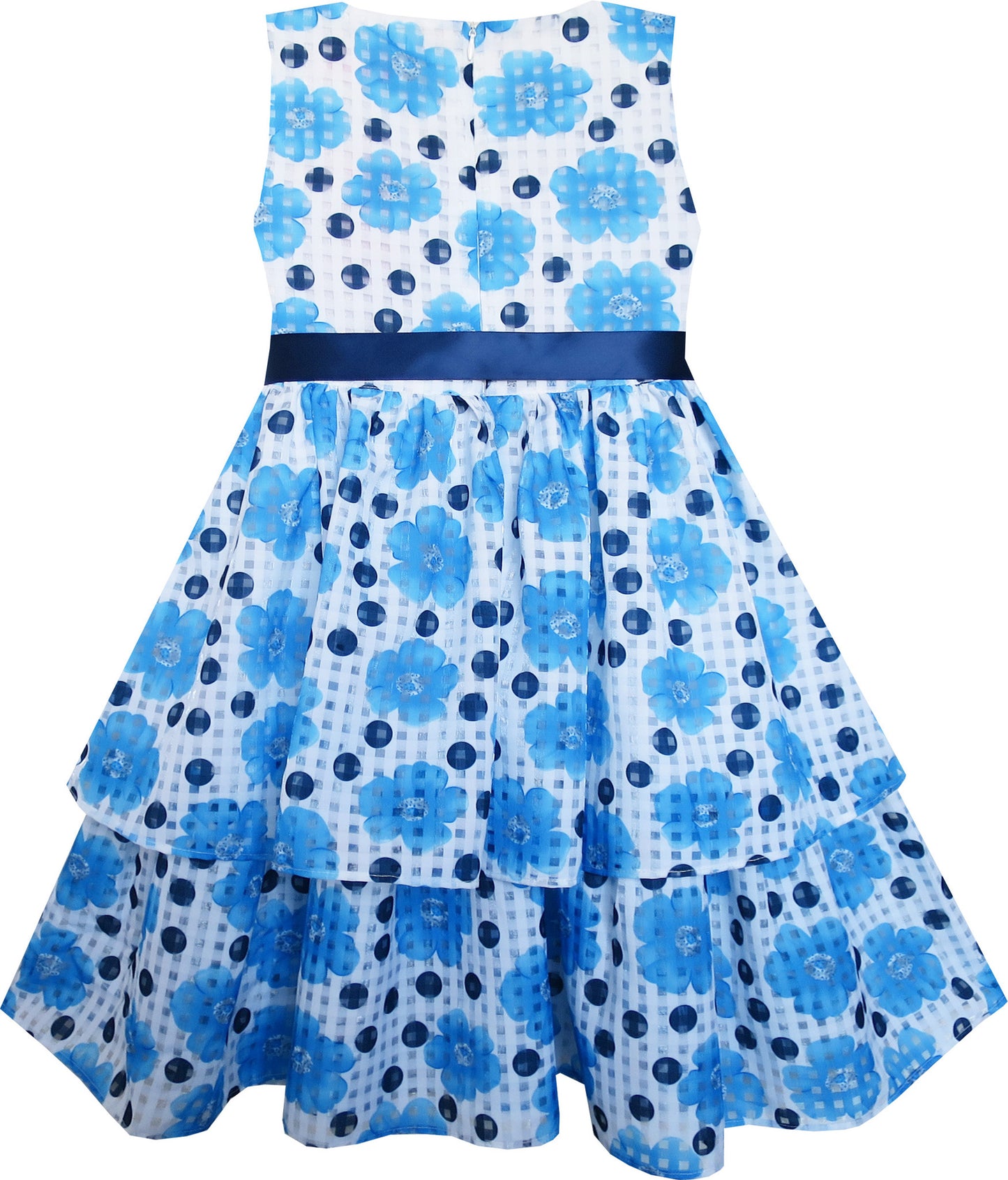 Girls Dress Blue Flower Bow Tie Sleeveless Size 4-8 Years