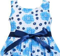 Girls Dress Blue Flower Bow Tie Sleeveless Size 4-8 Years