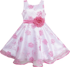 Girls Dress Pink Embroidered Flower Bow Tie Tulle Party Holiday Size 4-12 Years