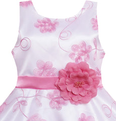 Girls Dress Pink Embroidered Flower Bow Tie Tulle Party Holiday Size 4-12 Years