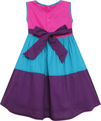 Girls Dress Colour Block Princess Embroidered Flower Purple Size 2-6 Years