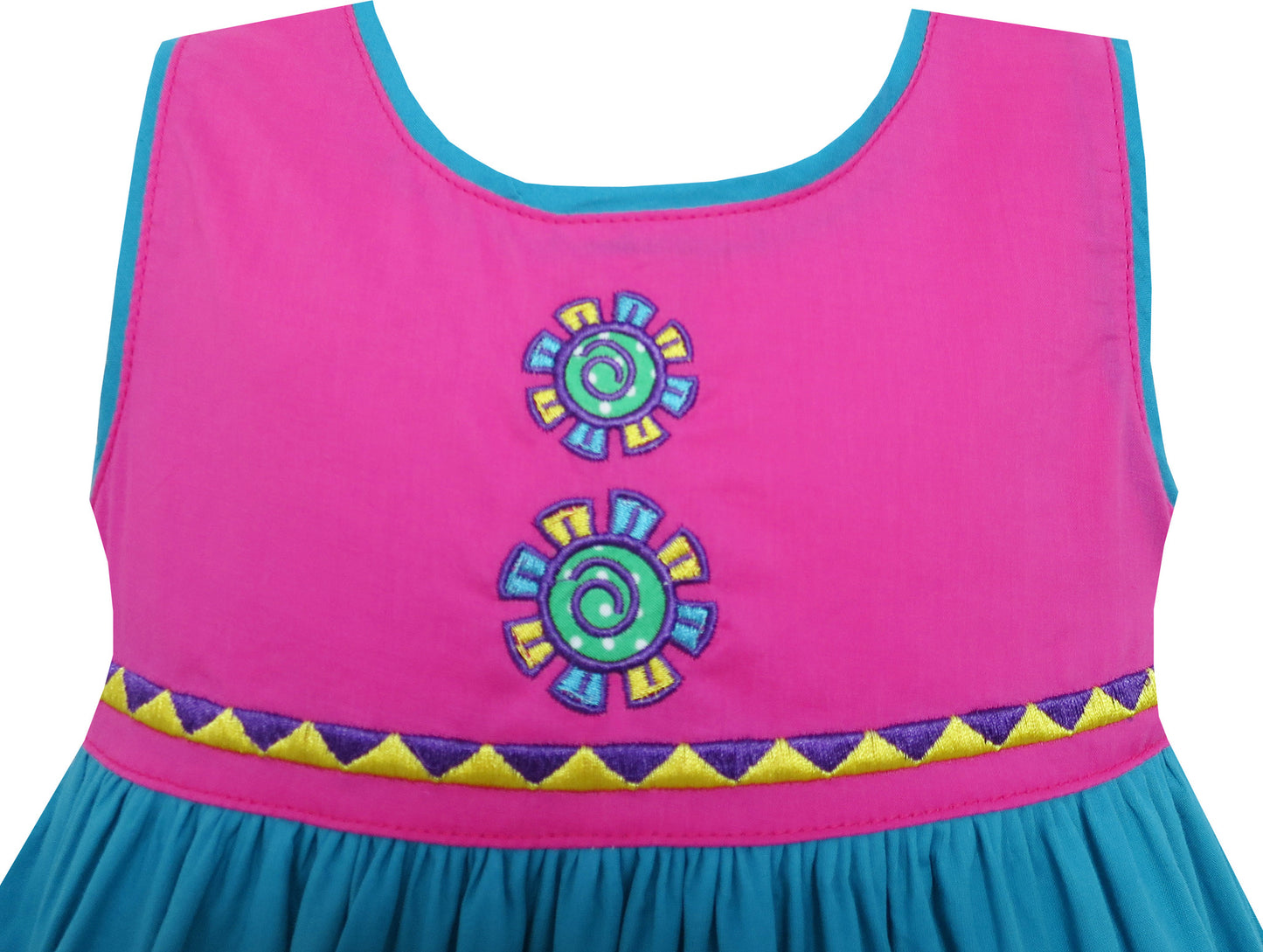 Girls Dress Colour Block Princess Embroidered Flower Purple Size 2-6 Years