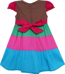Girls Dress Colour Block Smocked Embroidered Flower Red Size 2-6 Years