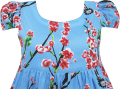 Girls Dress Chinese Plum Flower Print Princess Blue Size 3-10 Years