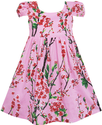 Girls Dress Chinese Plum Flower Print Princess Pink Size 3-10 Years