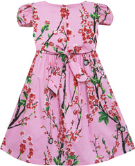 Girls Dress Chinese Plum Flower Print Princess Pink Size 3-10 Years