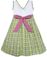 Girls Dress Bow Tie Swan Print Princess Cotton Green Size 4-10 Years