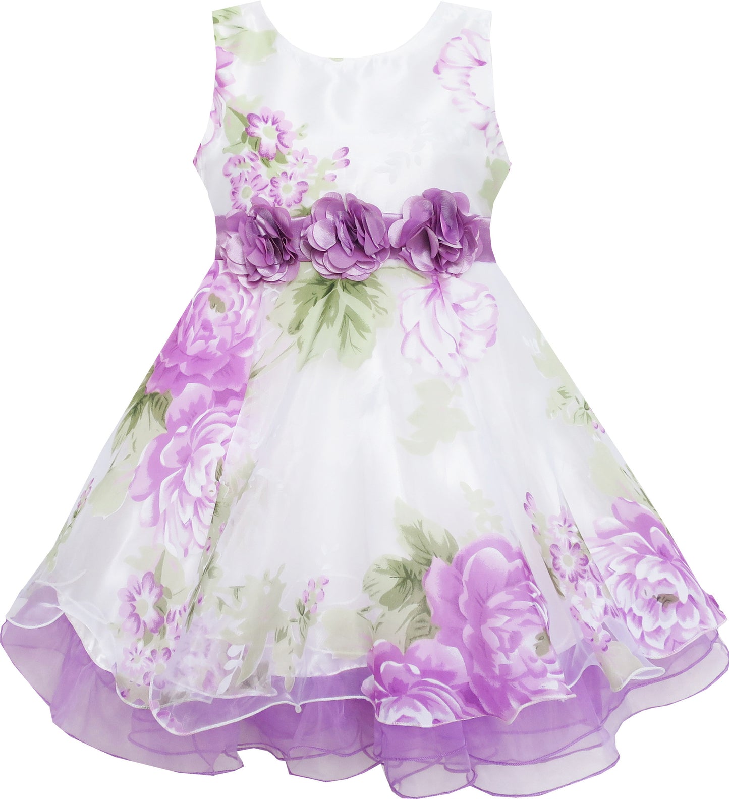 Girls Dress Sleeveless Bridal Lace With Flower Detailing Purple Size 4-12 Years