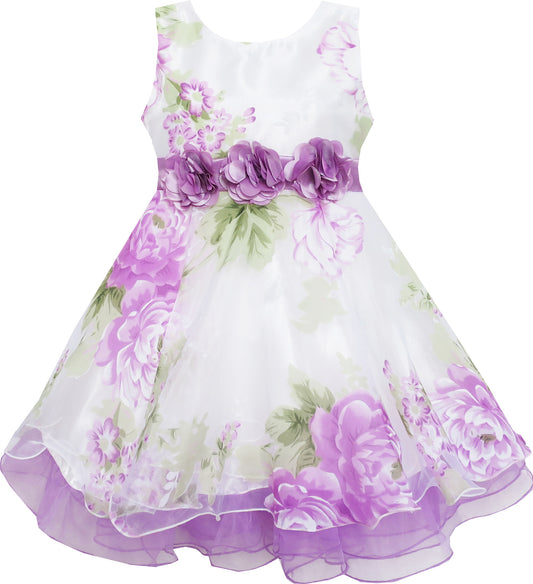 Girls Dress Sleeveless Bridal Lace With Flower Detailing Purple Size 4-12 Years