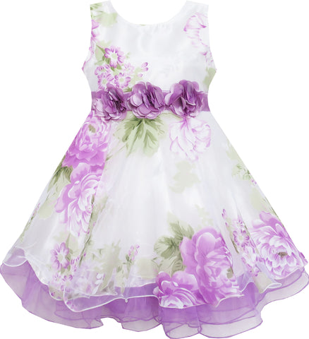 Girls Dress Sleeveless Bridal Lace With Flower Detailing Purple Size 4-12 Years
