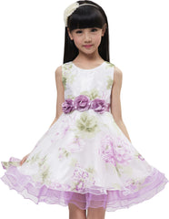 Girls Dress Sleeveless Bridal Lace With Flower Detailing Purple Size 4-12 Years