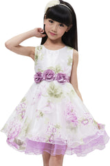 Girls Dress Sleeveless Bridal Lace With Flower Detailing Purple Size 4-12 Years