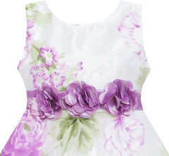 Girls Dress Sleeveless Bridal Lace With Flower Detailing Purple Size 4-12 Years