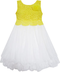 Girls Dress Lace Flower Bodice Sleeveless Tulle Yellow Size 4-12 Years