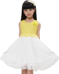 Girls Dress Lace Flower Bodice Sleeveless Tulle Yellow Size 4-12 Years