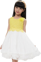 Girls Dress Lace Flower Bodice Sleeveless Tulle Yellow Size 4-12 Years